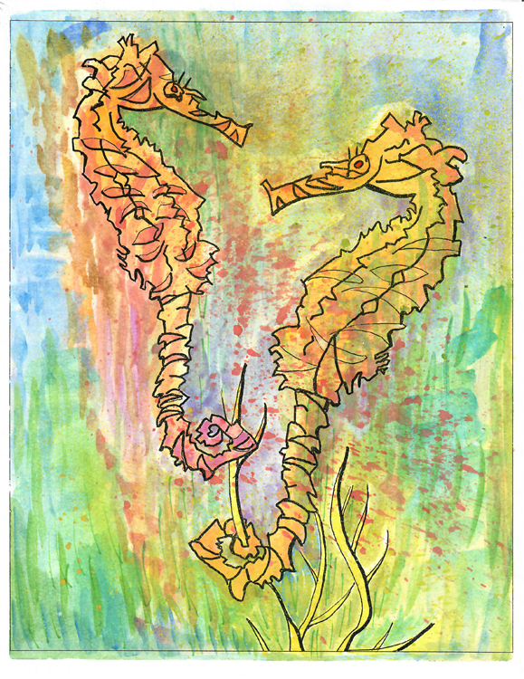 Seahorses in Love - Water Color by Nina Berson - Fish Out of Water