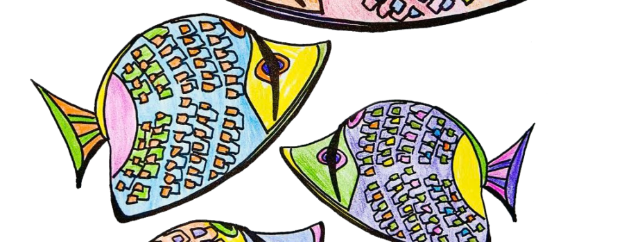 Square Tile Fish - Color Pencil by Hillary Holmes - Fish Out of Water