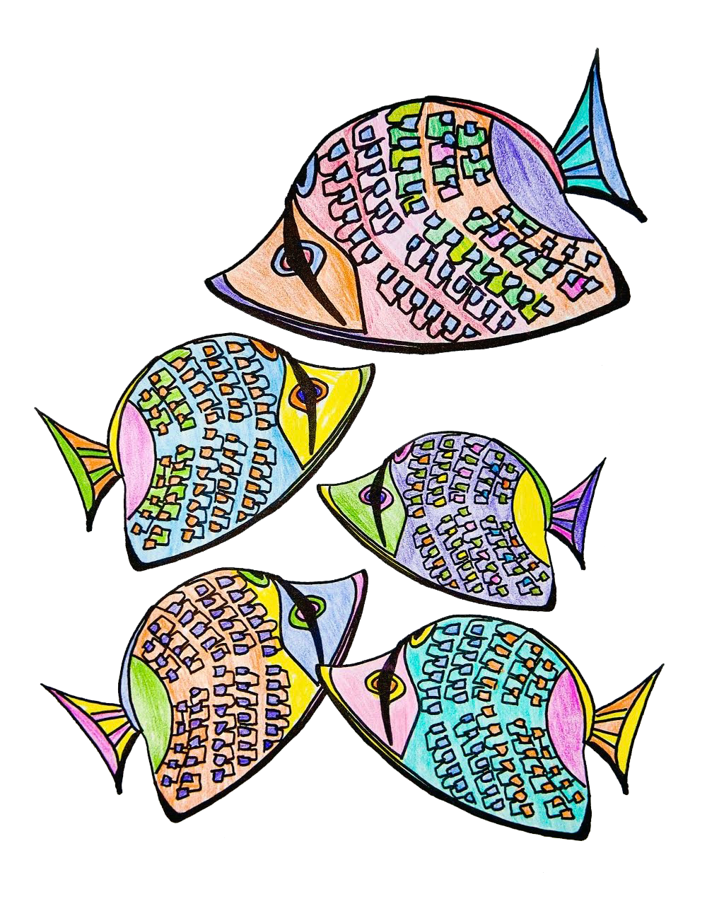 Square Tile Fish - Color Pencil by Hillary Holmes - Fish Out of Water